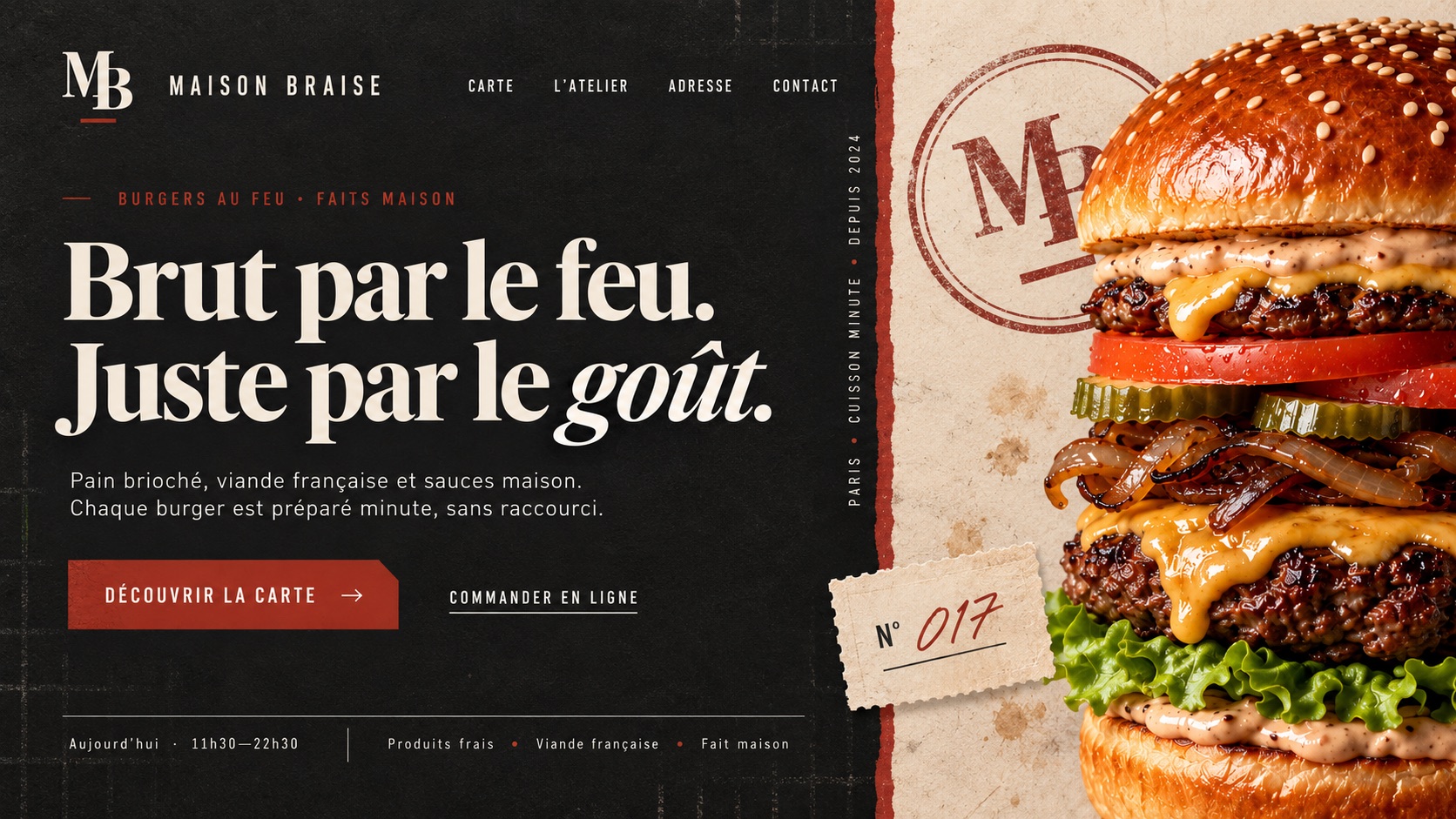 Exemple de site réalisé pour Maison Braise — page d'accueil