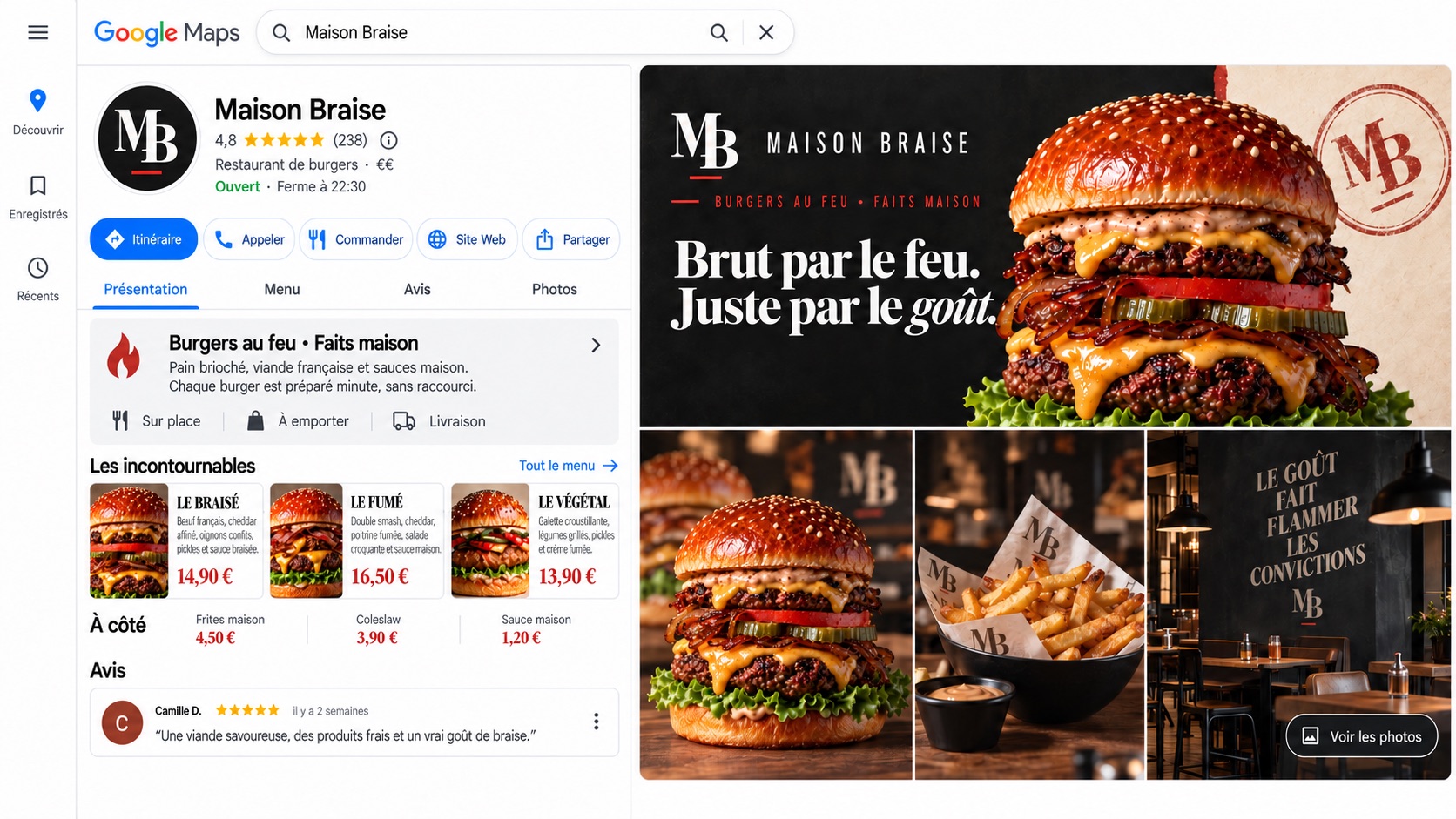 Fiche Google Maps de Maison Braise